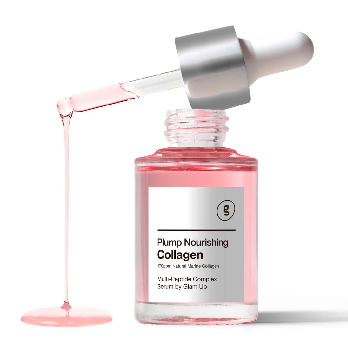 GLAM up Plump Nourishing Dive in Real Marine Collagen Serum - anti Aging with Hyaluronic Acid, Lifting,Tightening Skincare, Repair Skin with Peptide Complex Facial Serum 30Ml (1.01 Fl Oz)