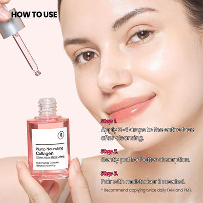 GLAM up Plump Nourishing Dive in Real Marine Collagen Serum - anti Aging with Hyaluronic Acid, Lifting,Tightening Skincare, Repair Skin with Peptide Complex Facial Serum 30Ml (1.01 Fl Oz)